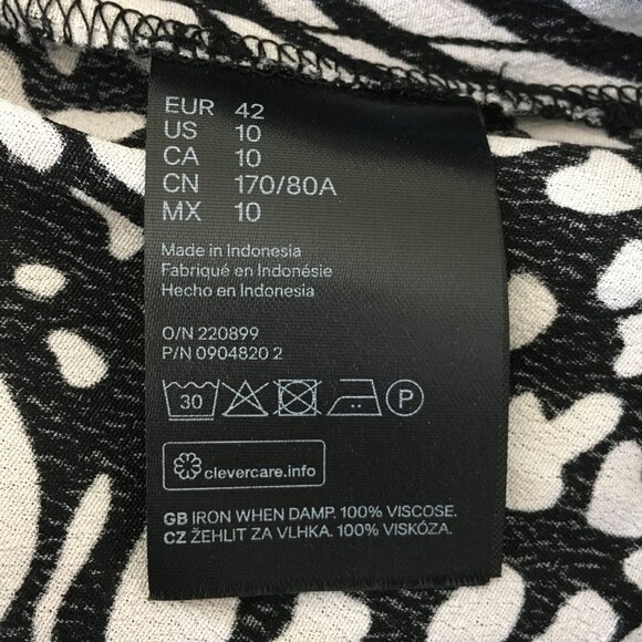 H&M Summer Midi Skirt Womens 10 Black and White Animal Print Viscose Slit Side - Picture 10 of 11